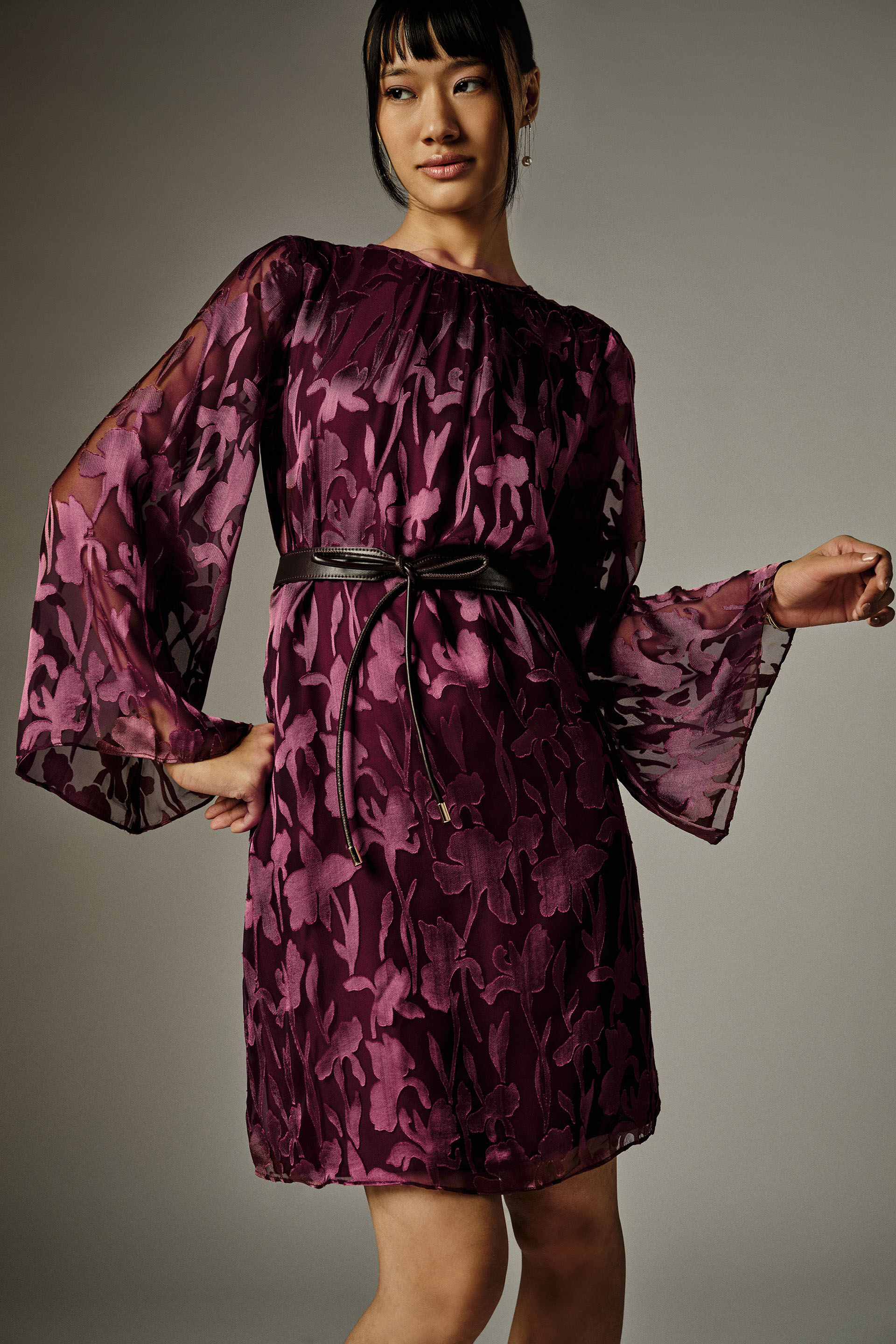 Ava Floral Sheer Dress, Wine, image 4
